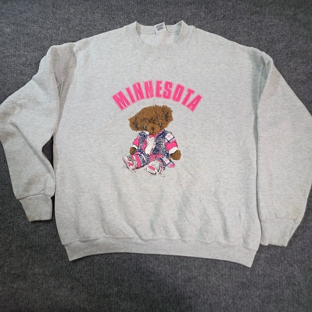 Fruit Of The Loom Sweatshirt Mens XL Gray Fleece Pullover Minnesota Bear Graphic